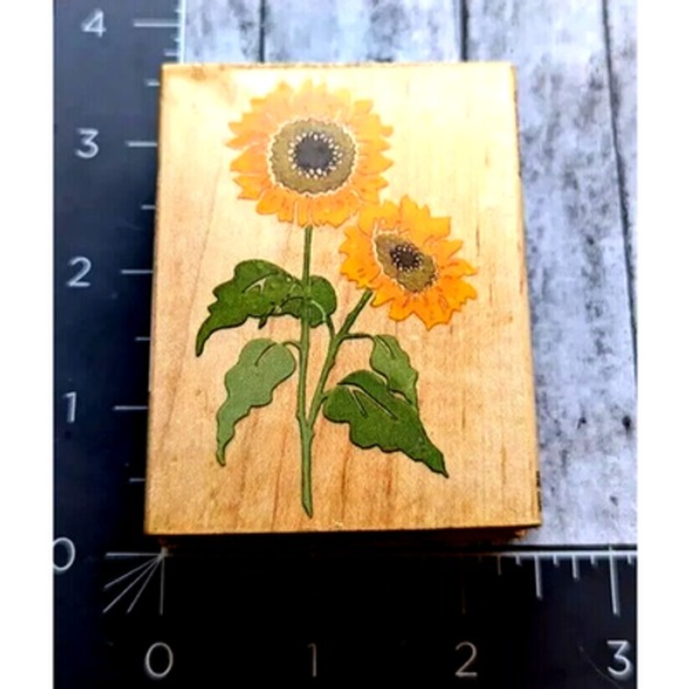 All Night Media Sunflowers Leaves Rubber Stamp Wood #G110